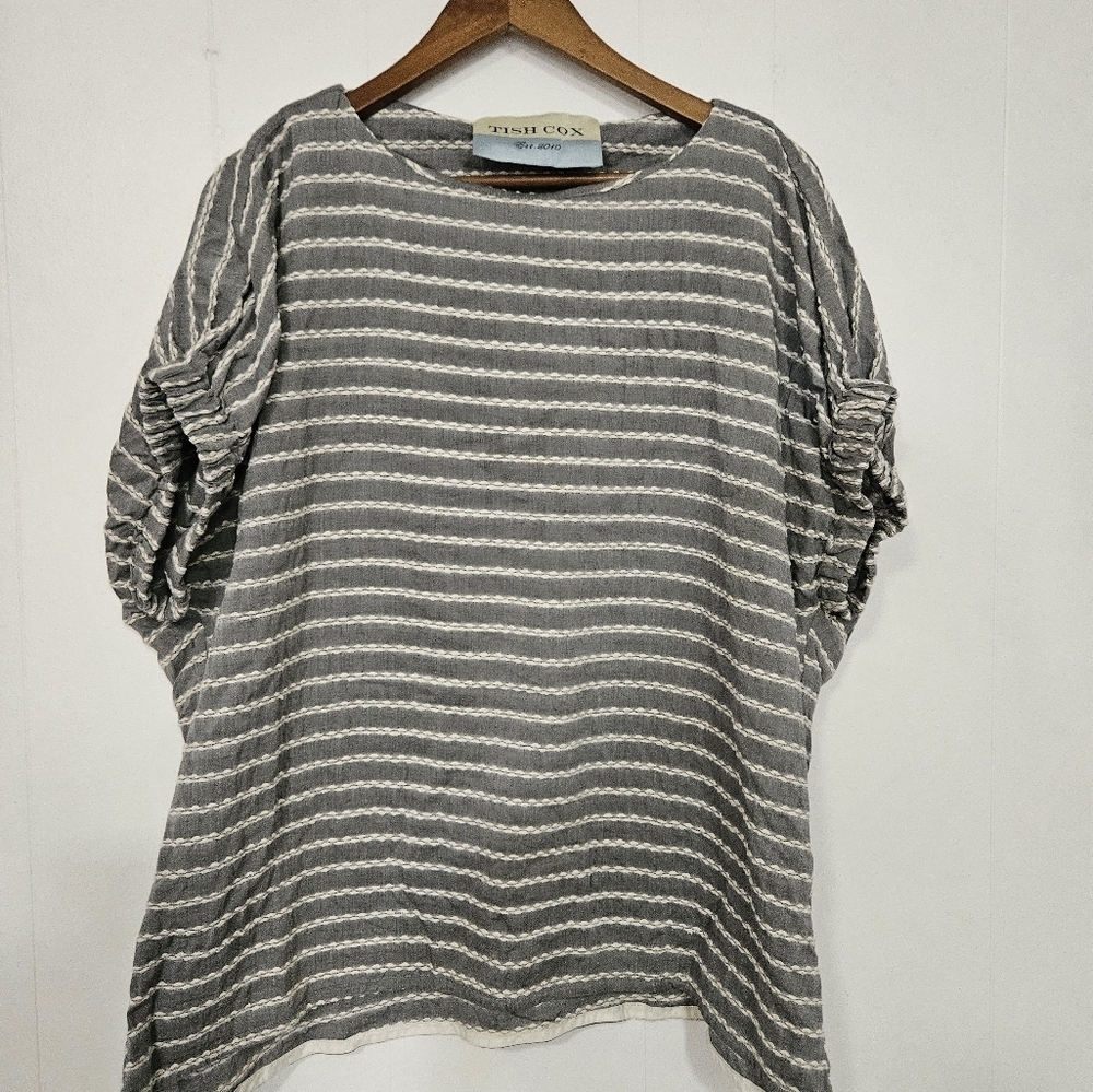 Tish Cox Gray Striped Women Blouse